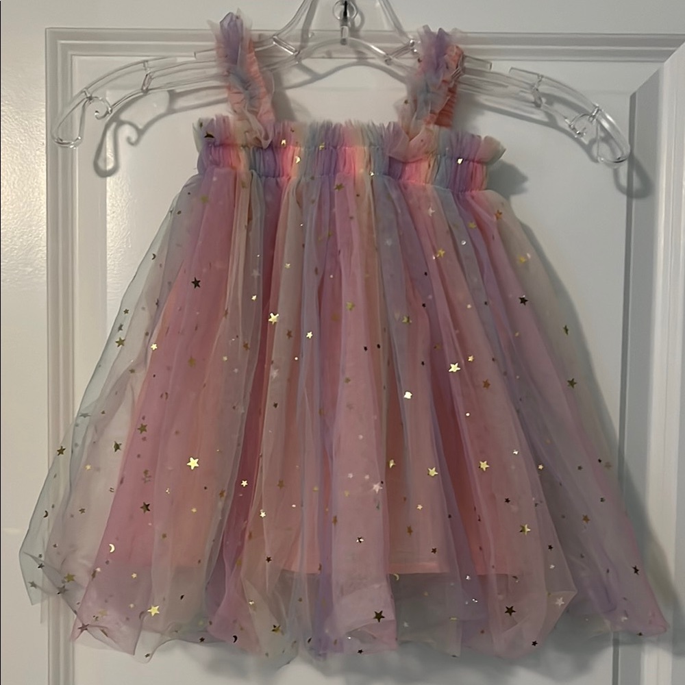 Pastel Rainbow Tulle Dress with Gold Stars